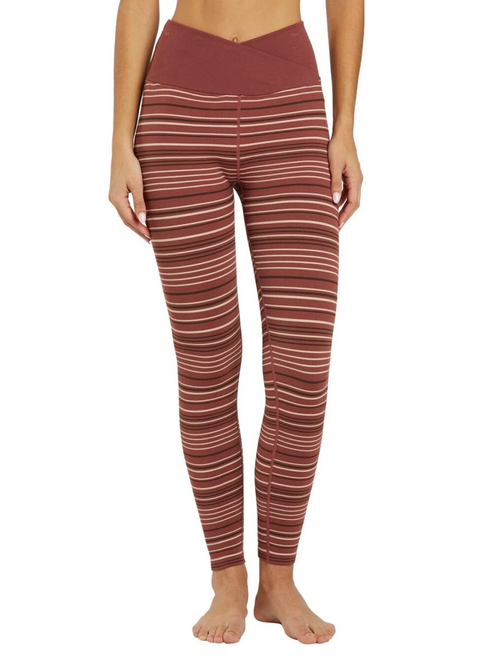 Spiritual Gangster Wrap Front Love Sculpt 7/8 Legging Washed Burgundy Stripe M/L